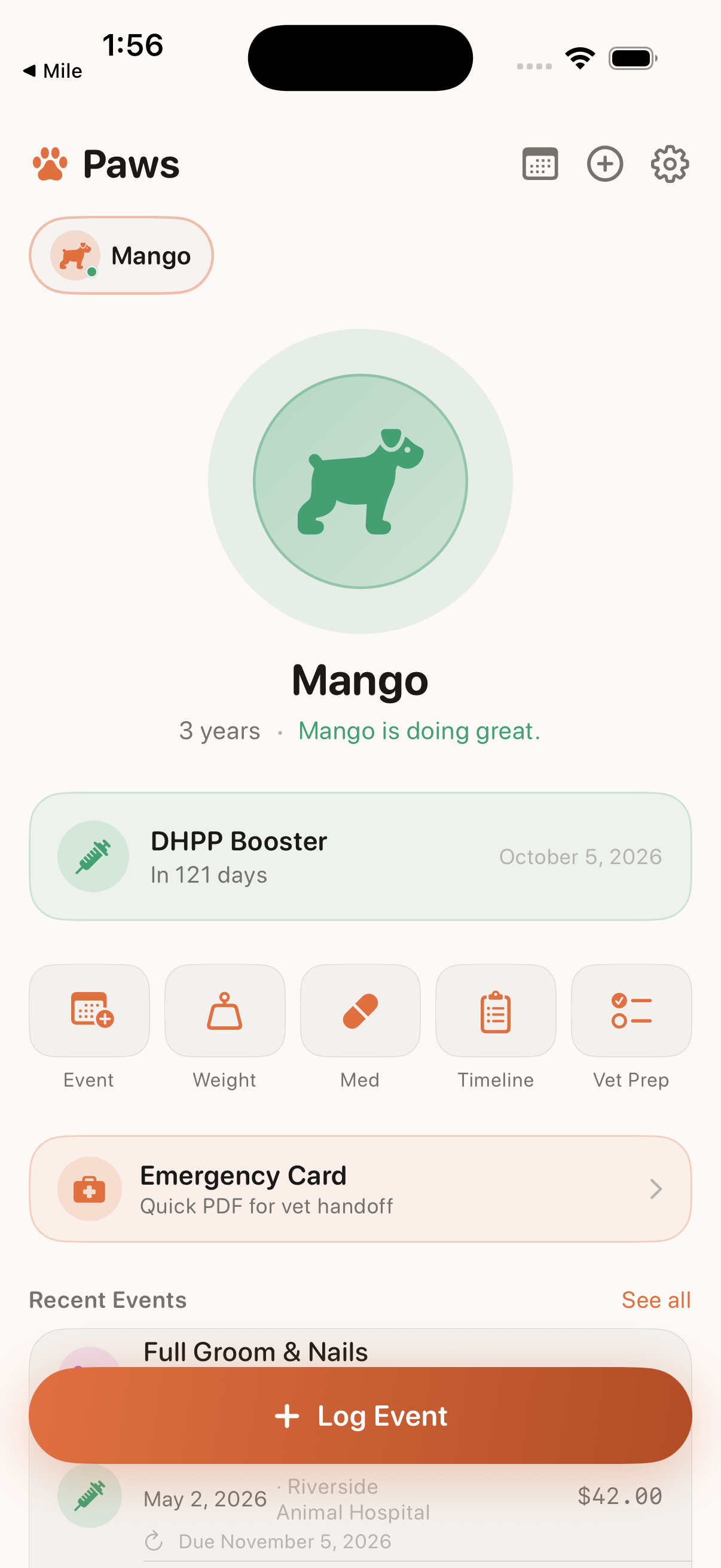 Paws main screen